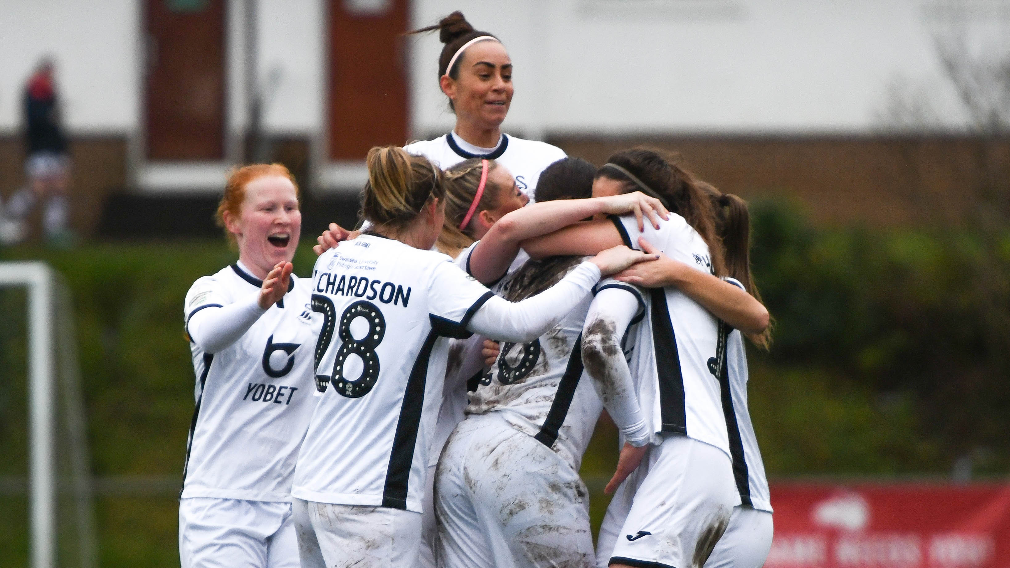 Swansea City Ladies celebrate a goal