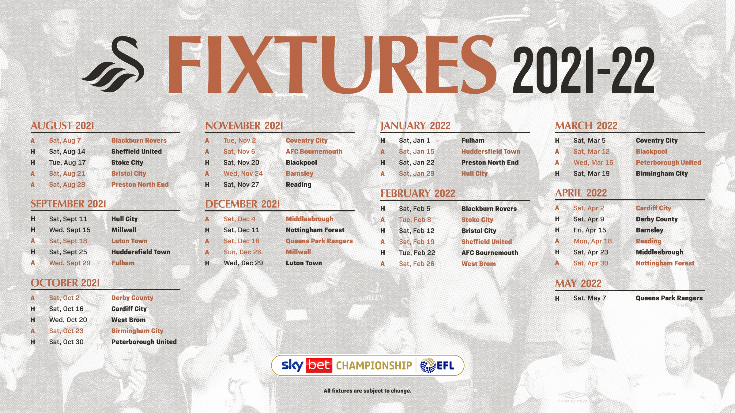 Swansea City's 2021-22 fixtures revealed