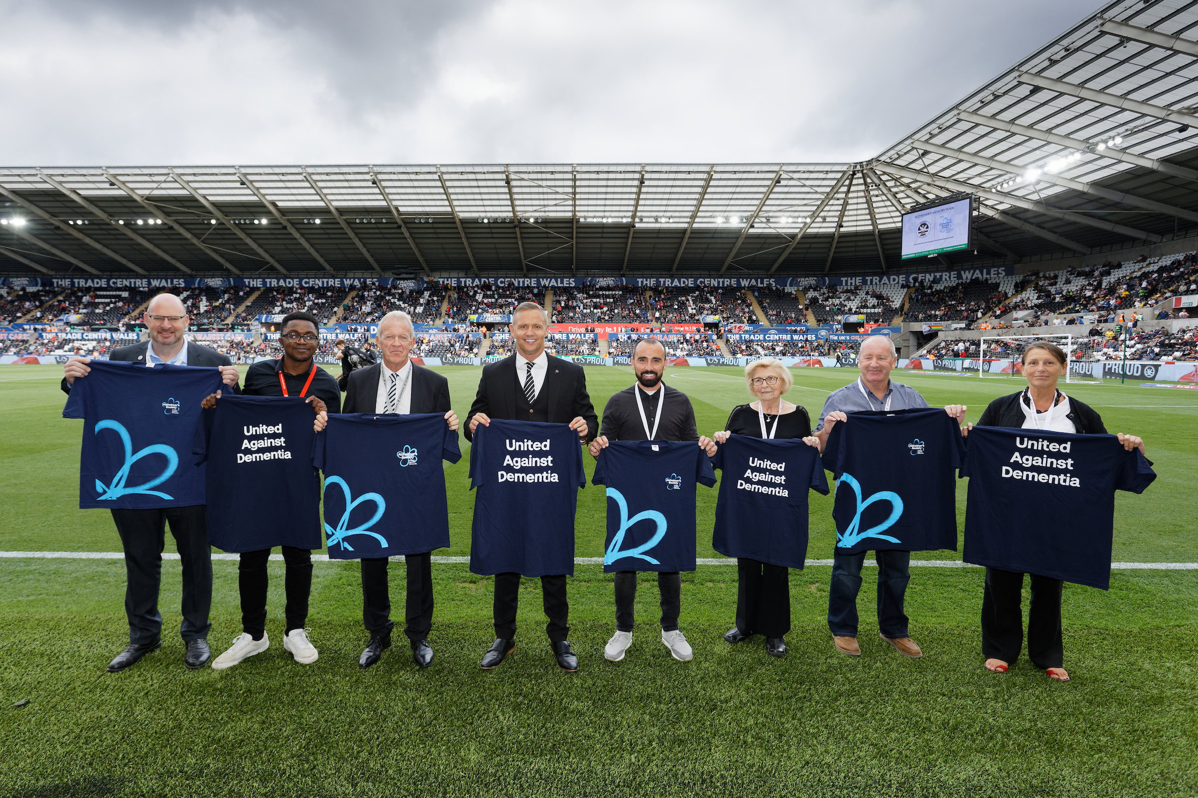 Some of the FPA committee pitch side to launch memory walk for Alzheimer's Society Cymru