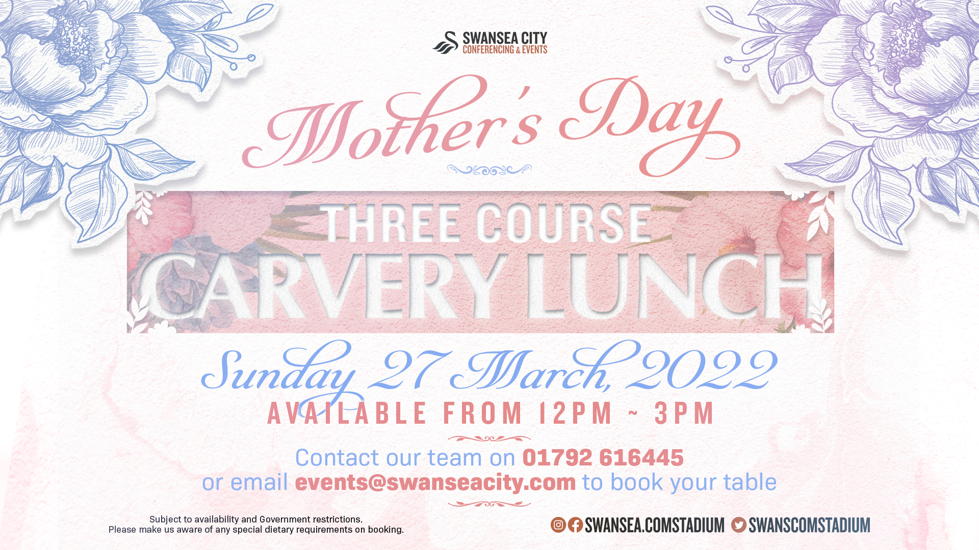 Mother's Day three course carver lunch, floral design promotional image