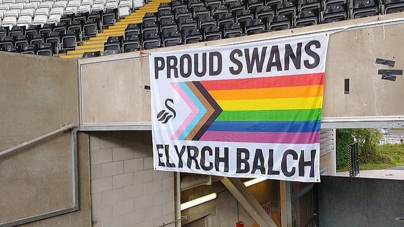 Proud Swans flag hanging at the stadium