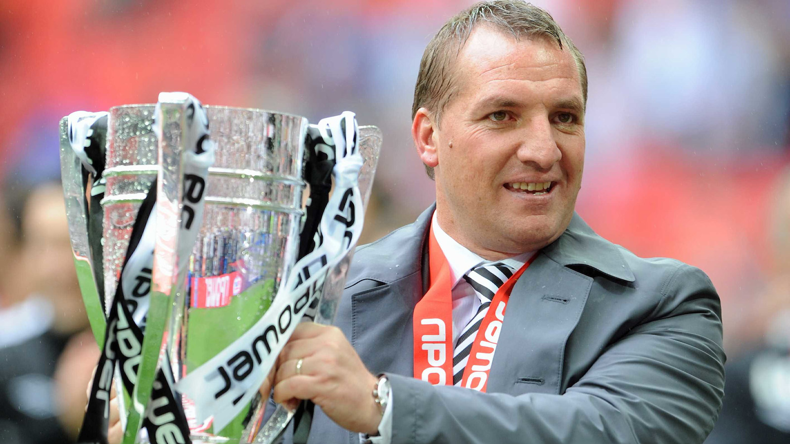 Brendan Rogers with Play-off trophy