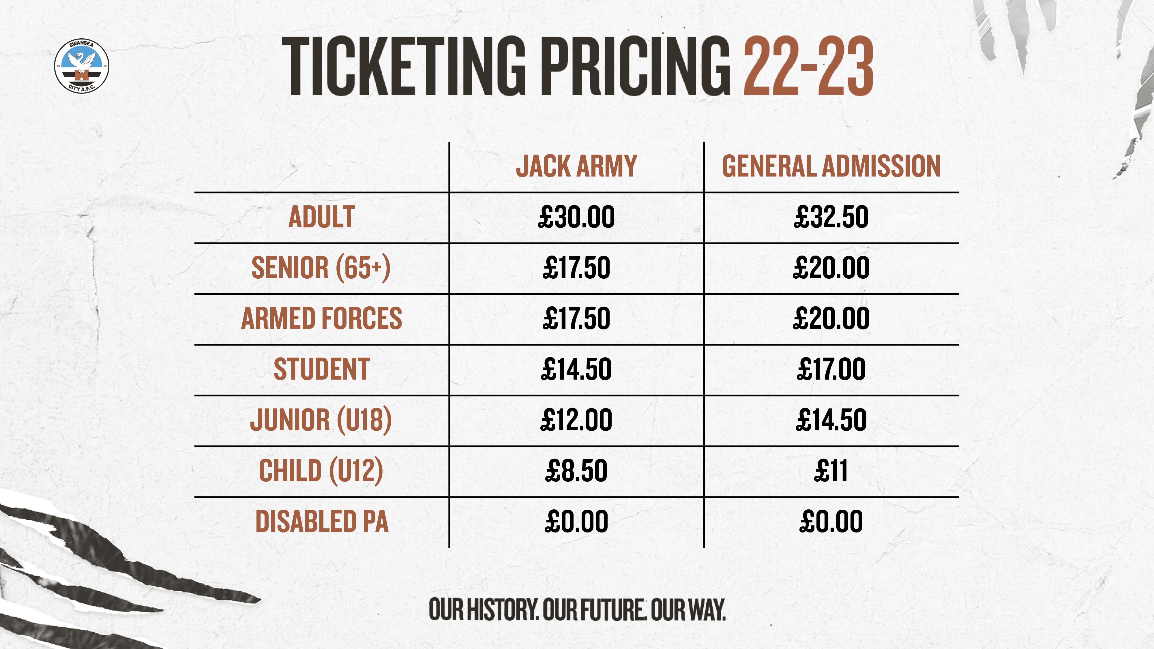 2022-23 Season Ticket and Matchday Prices