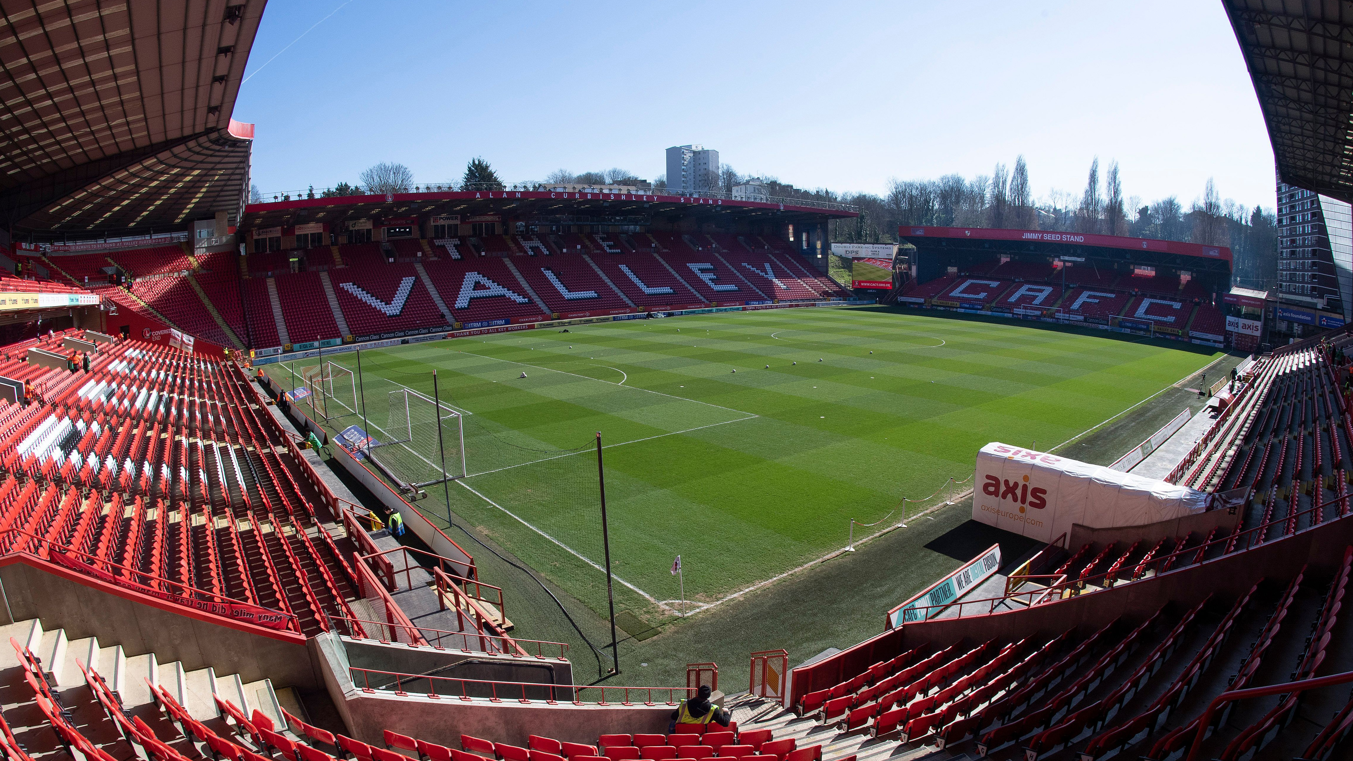 A wide angle shot of the stadium bowl at Charlton's The Valley stadium 