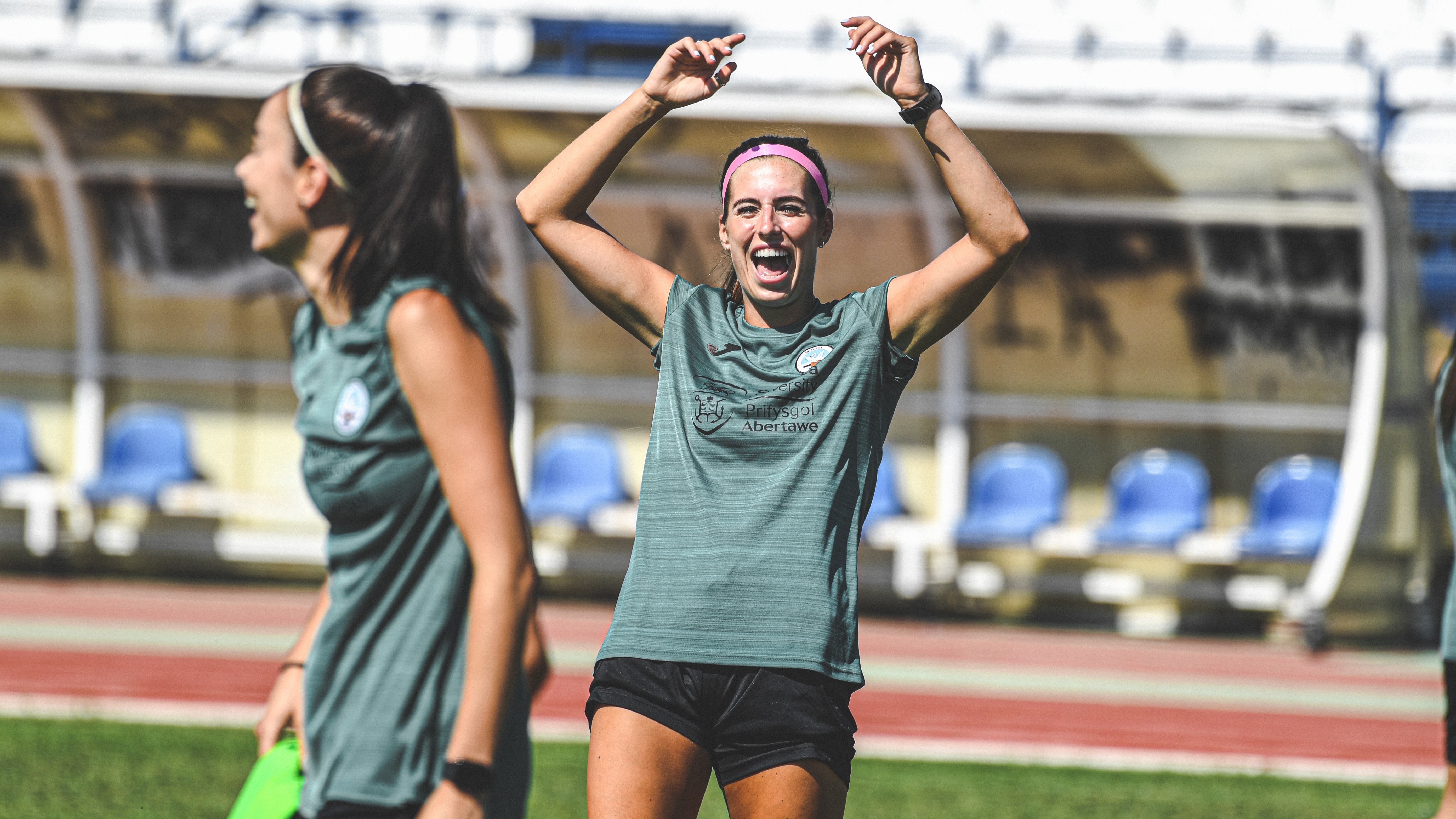 Katy Hosford celebrating something during a training session