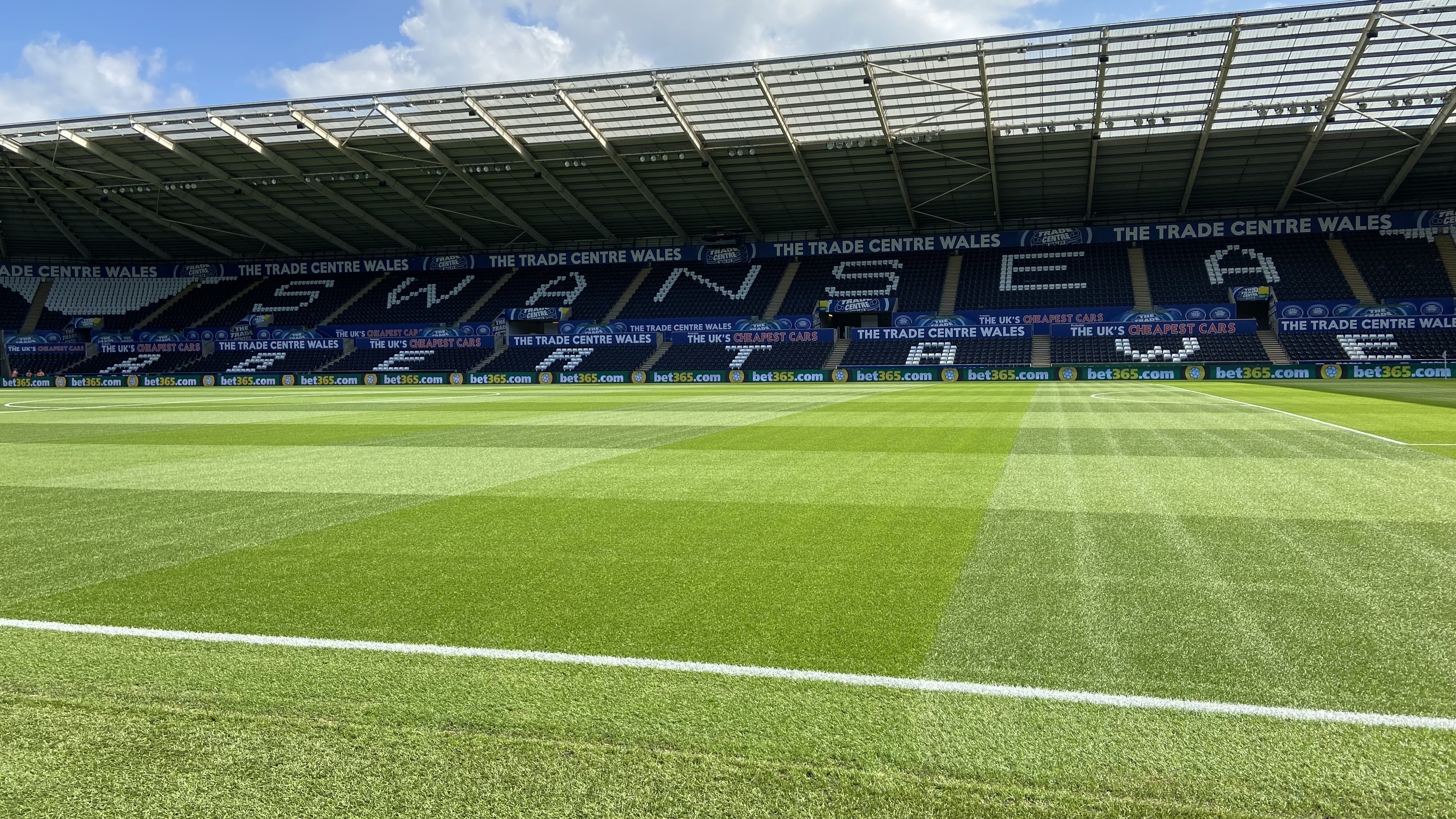 Photo of the Swansea.com Stadium pitch on the morning of the first 2022-23 home match