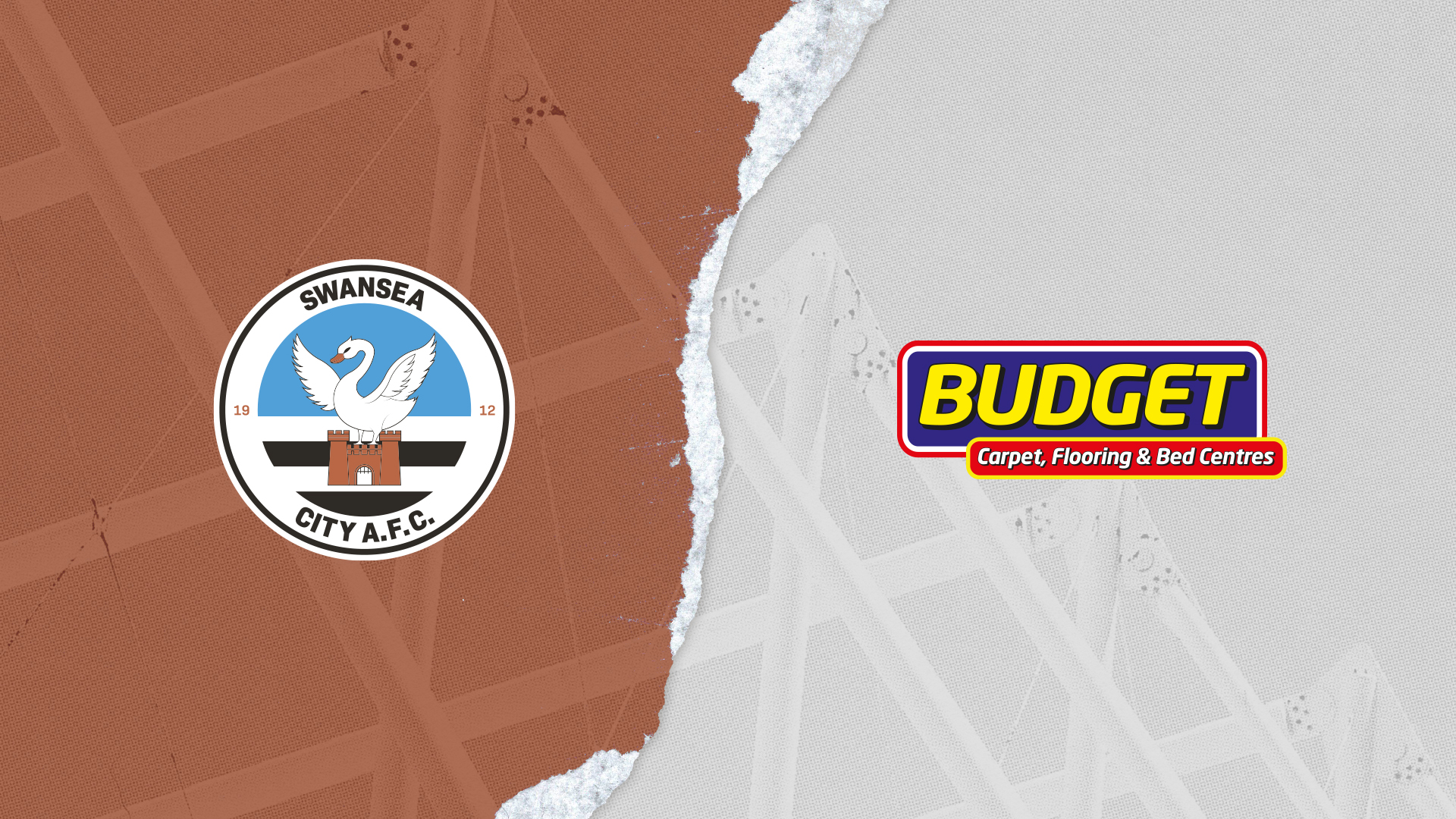 Graphic showing Swansea City logo next to Budget Carpets Logo