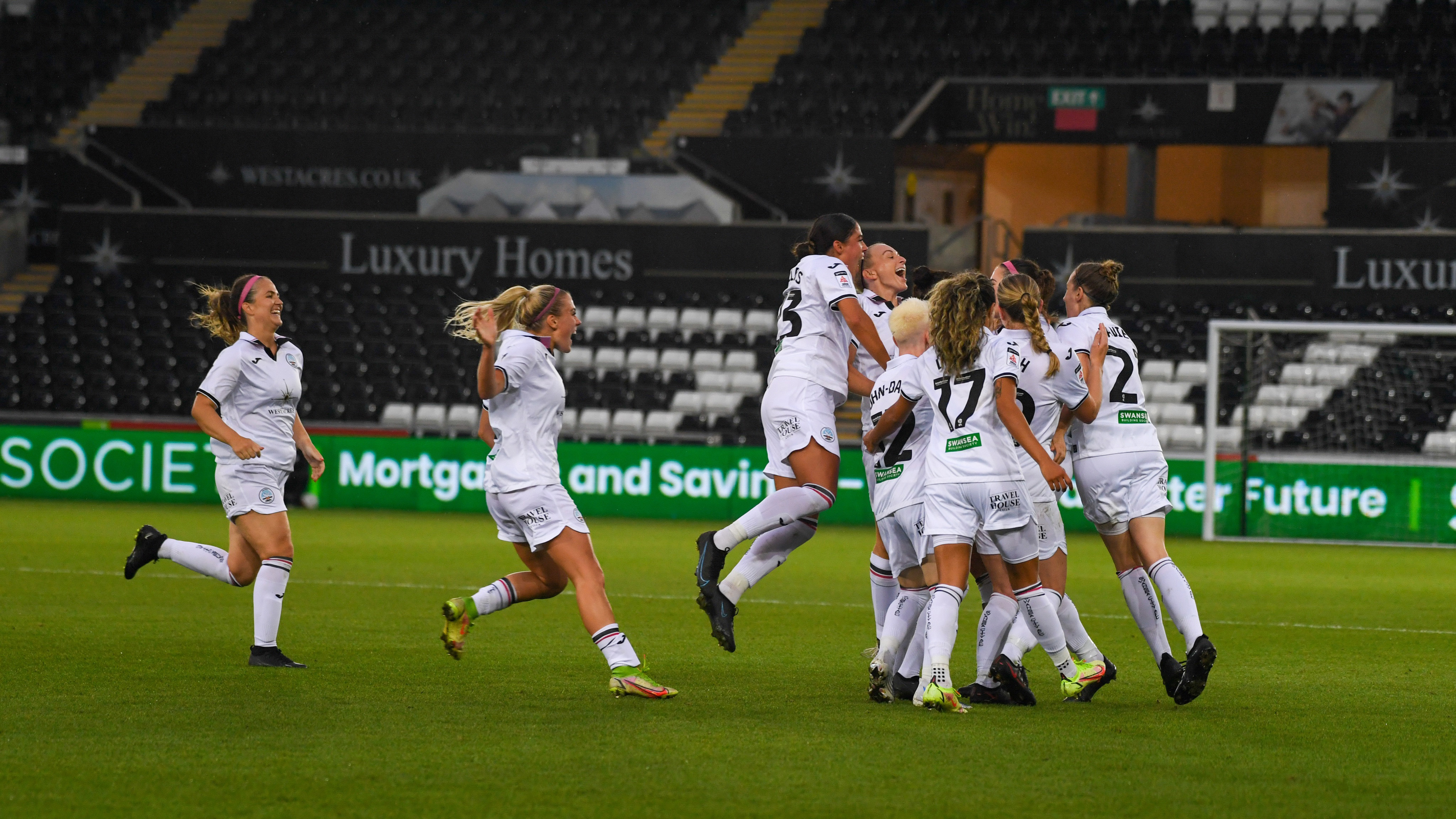 Swans Ladies celebrate Katy Hosford goal v Cardiff Met