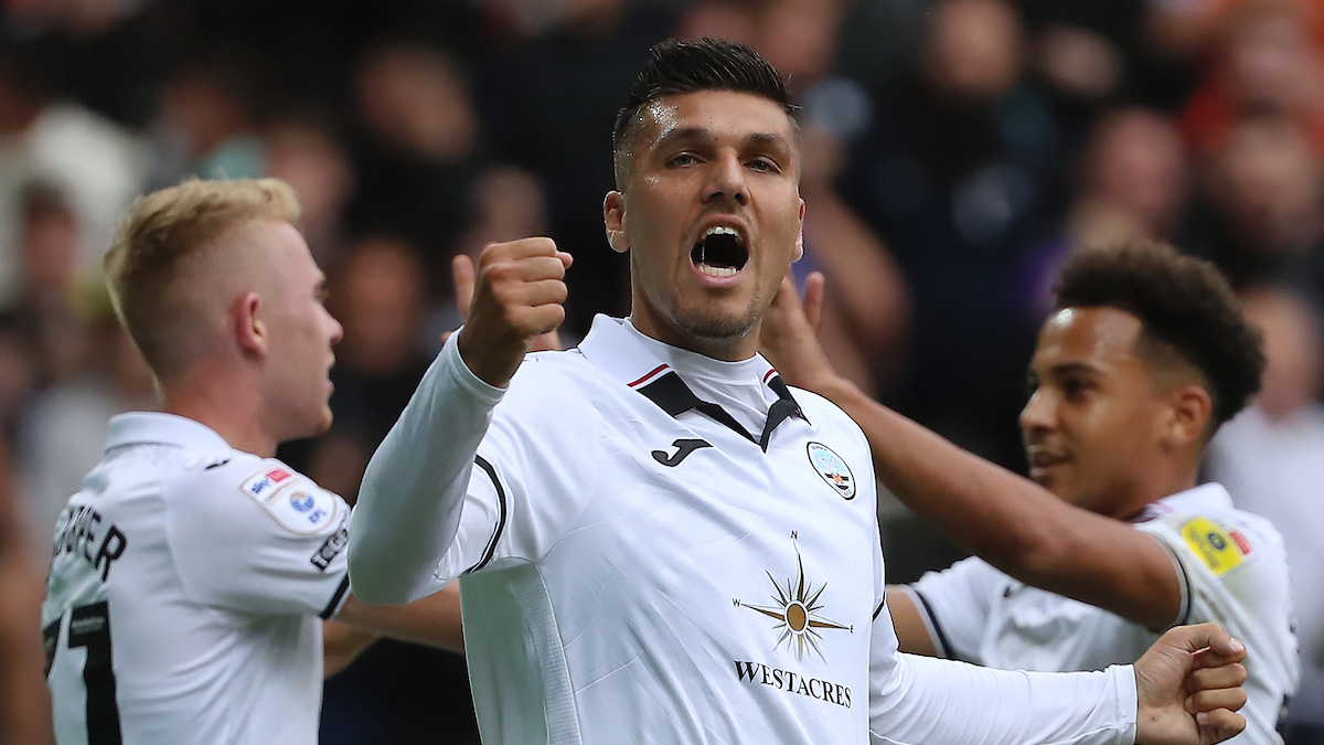 Joel Piroe celebrates goal v QPR