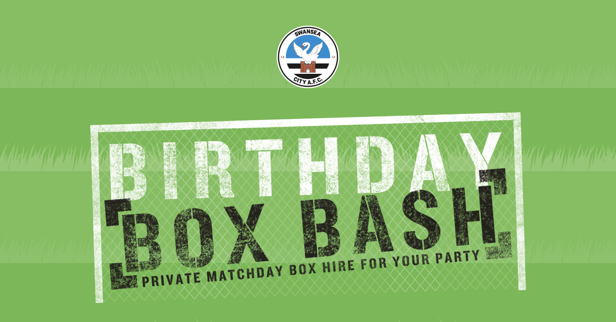Graphic reads Birthday Box Bash, private matchday box hire for your party