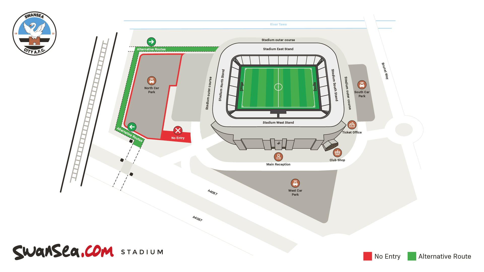 Map showing the route for the Cardiff home fixture, for home supporters