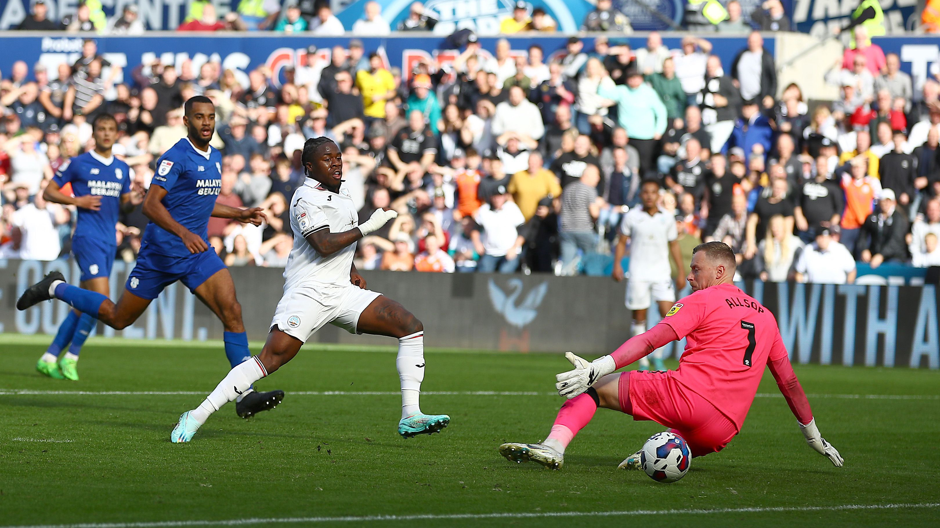 Michael Obafemi scores against Cardiff City