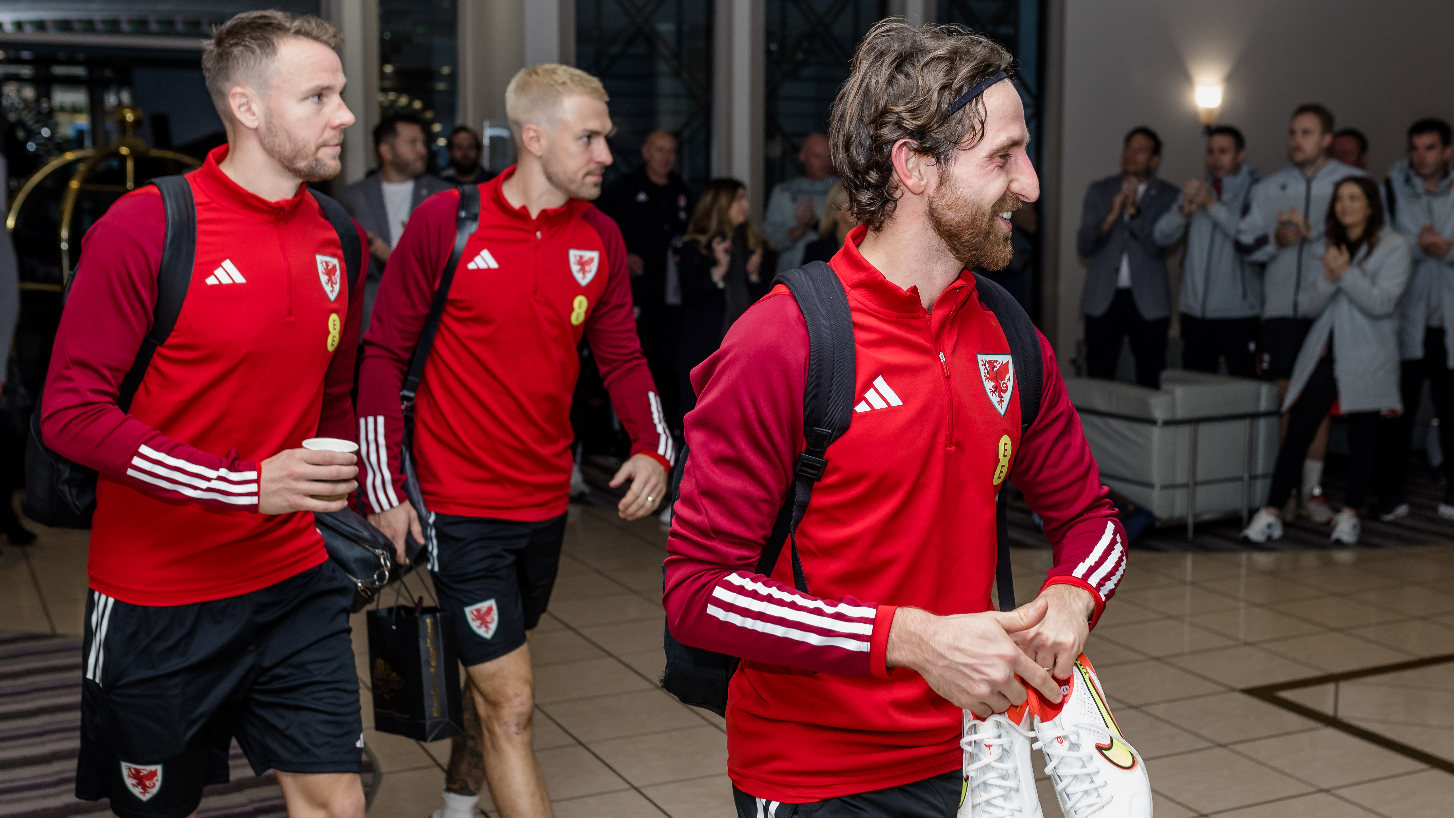 Joe Allen on Wales camp with Aaron Ramsey and Chris Gunter