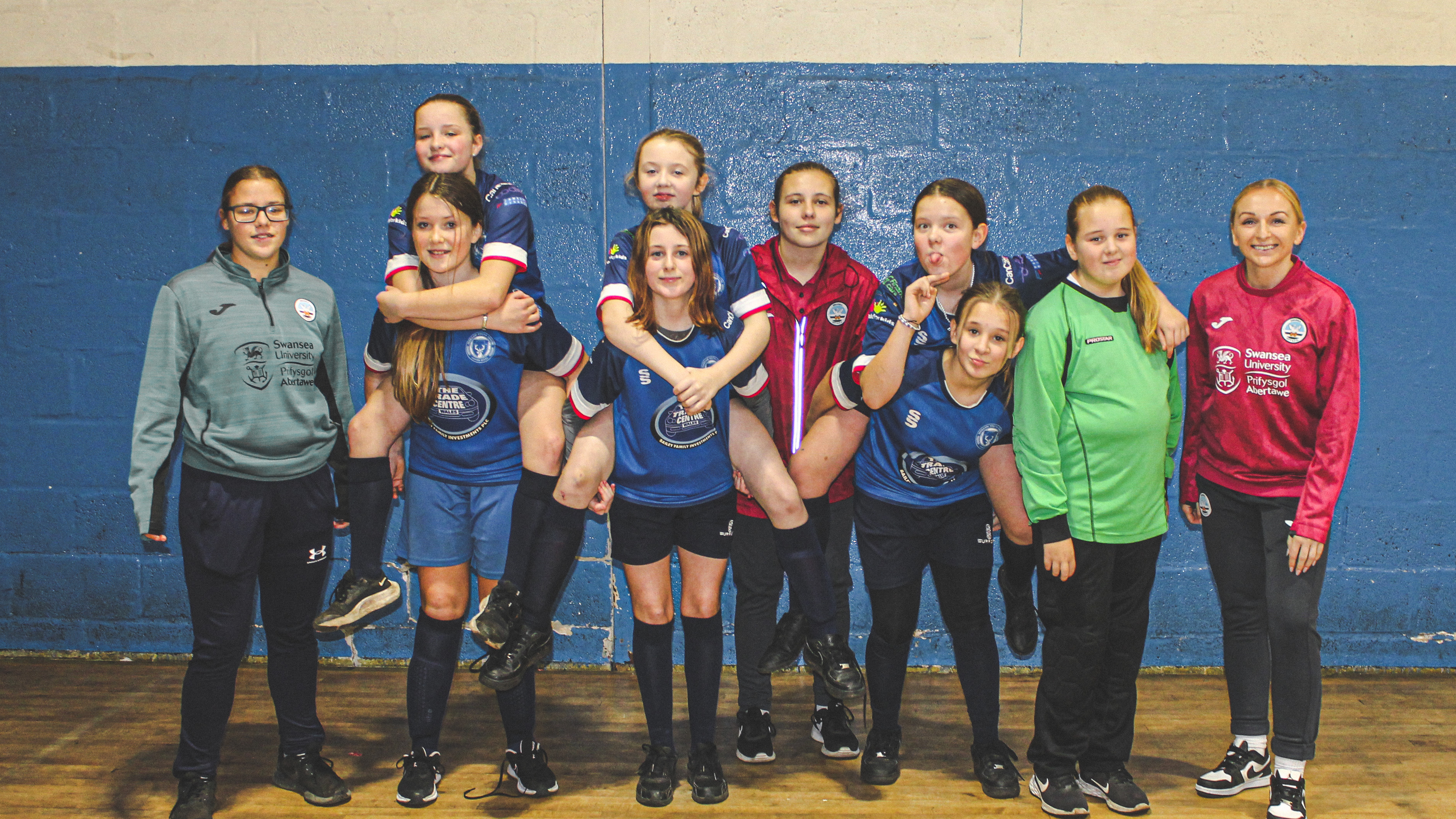 Margam girls with Kelly Adams of Swansea City Ladies