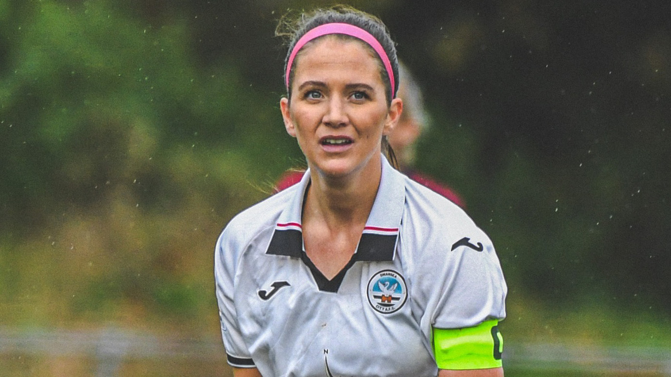 Close up of Emma Beynon in Swansea City kit