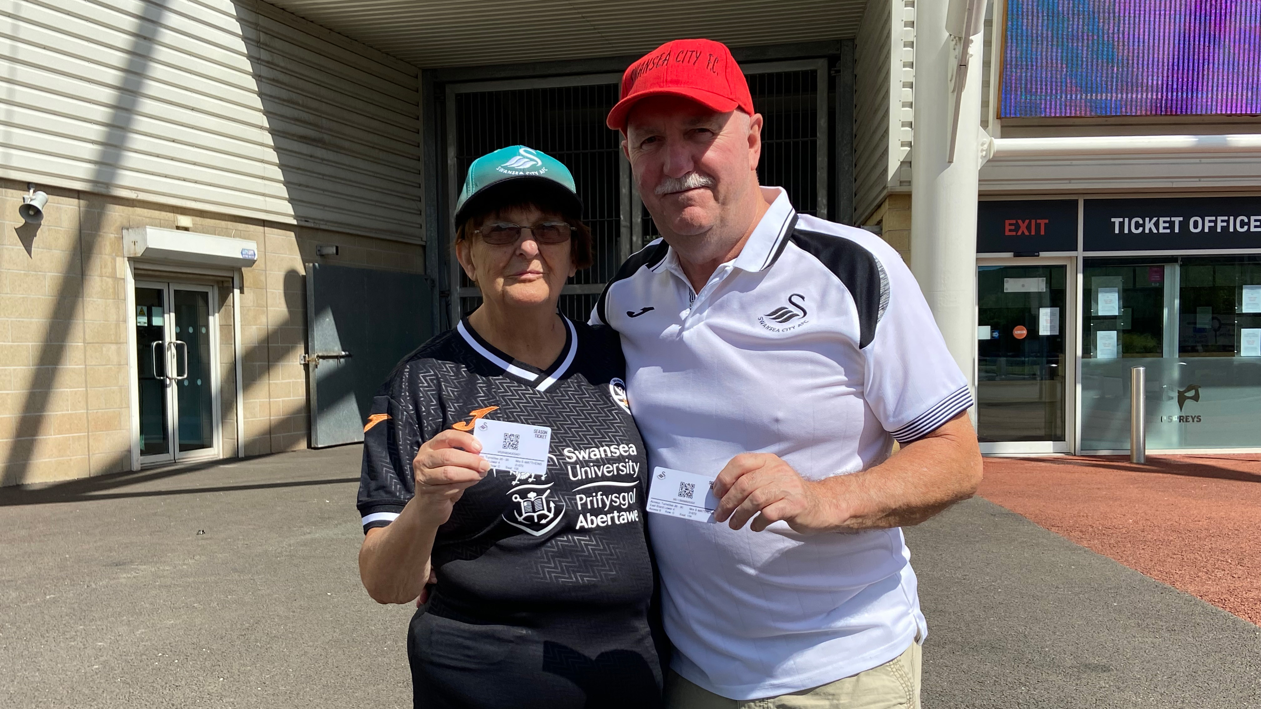 Sue and her husband with their 2022-23 season tickets