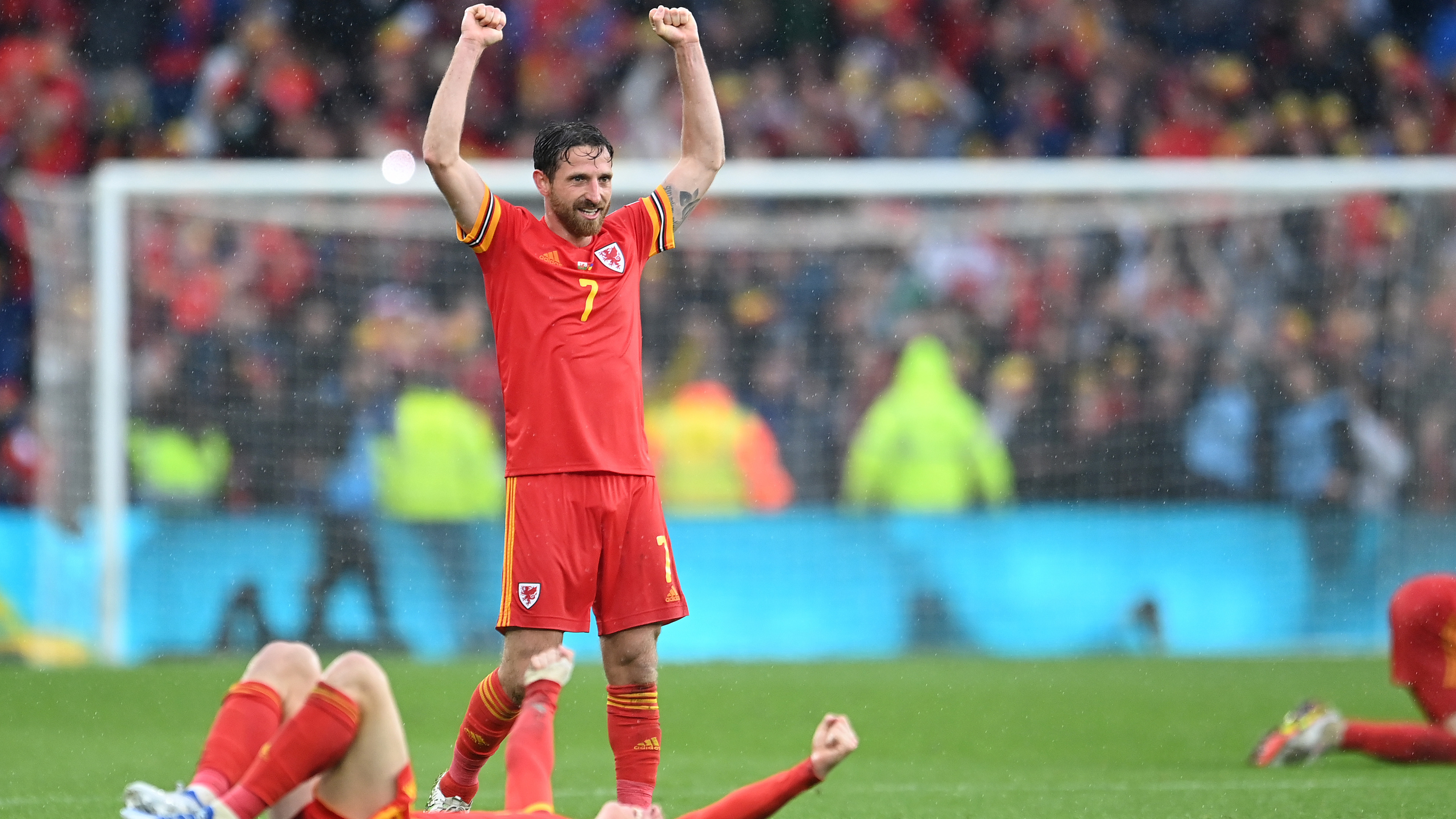 Joe Allen celebrates World Cup Qualification