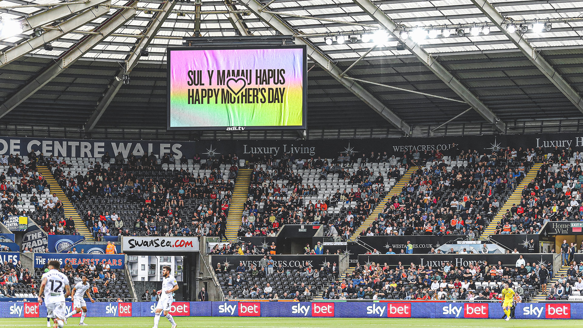 Mother's Day message on big screen at the Swansea.com Stadium 