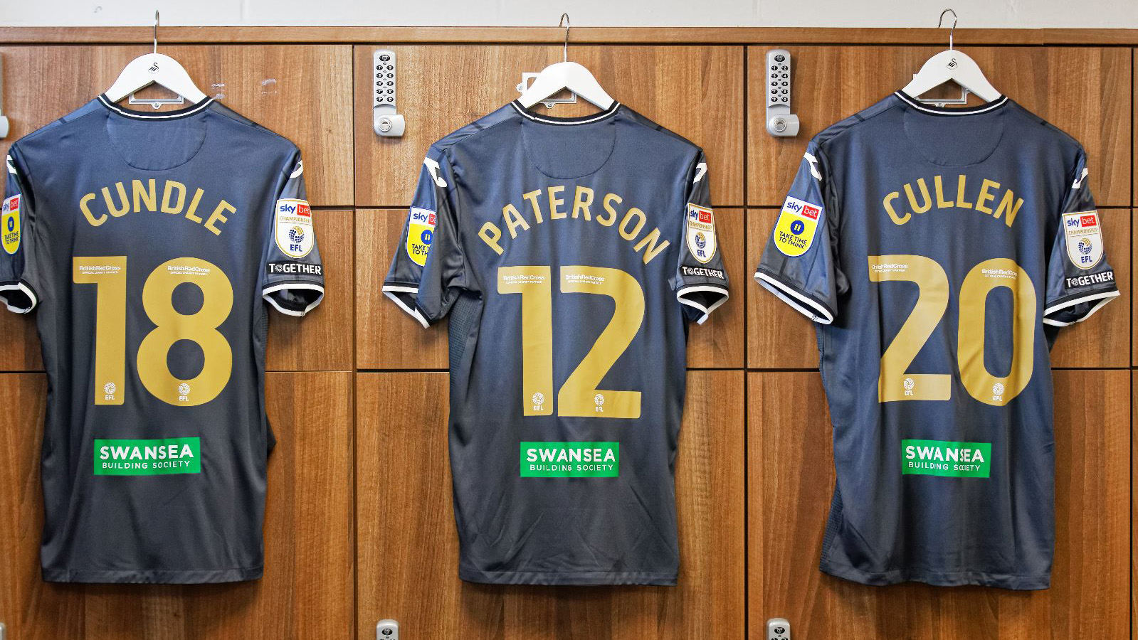 Cundle, Paterson and Cullen shirts in the changing room at Carrow Road