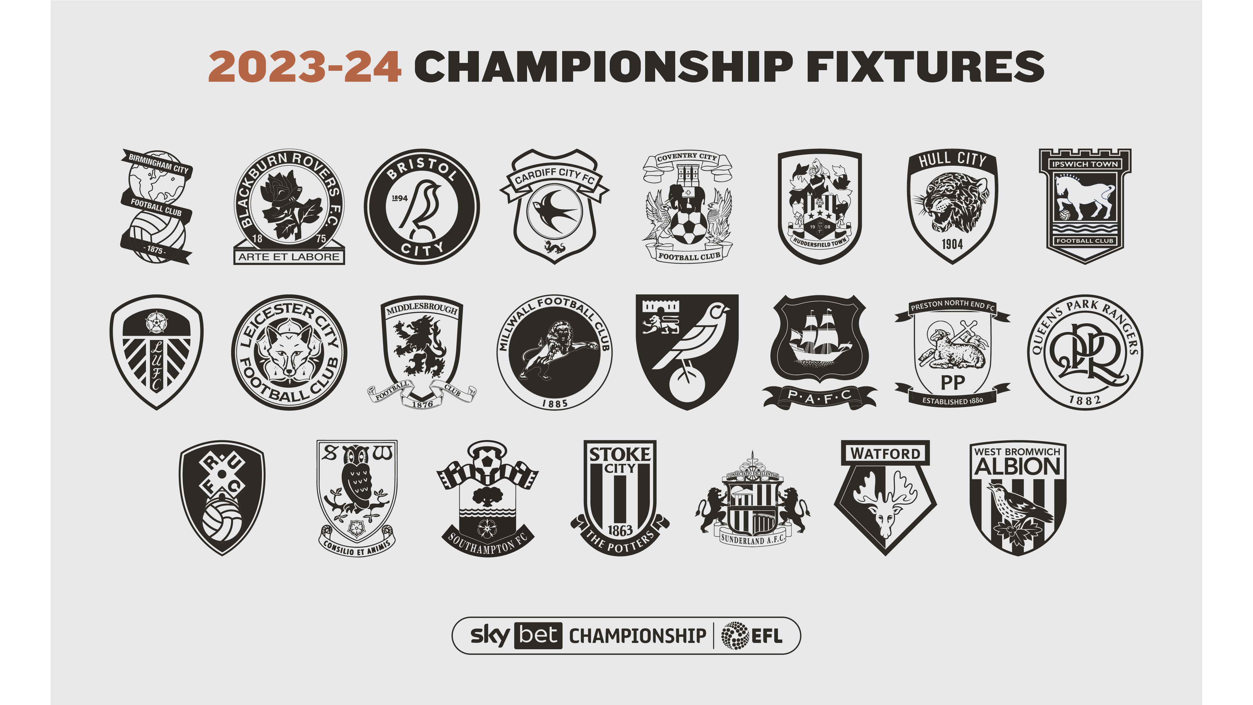 Graphic showing the badges of the 2023-24 Championship teams 