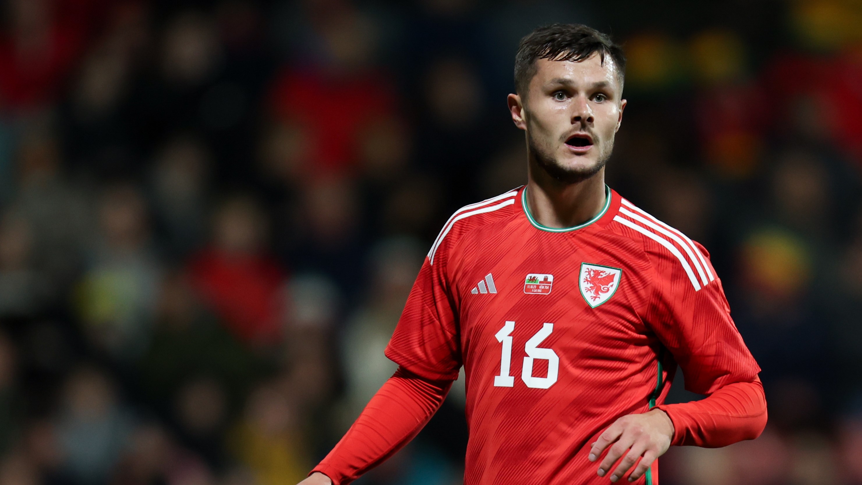 Liam Cullen playing for Wales