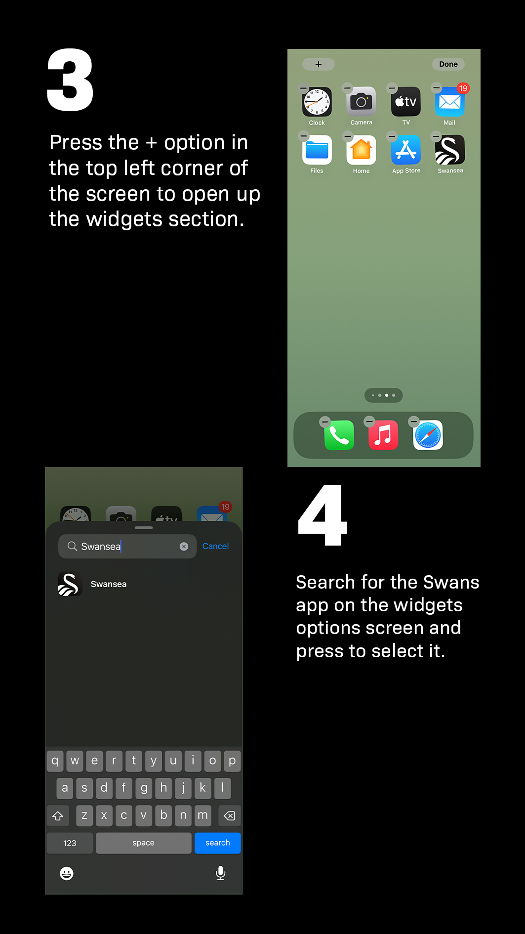 Steps 3 and 4 to adding app widgets to your home screen