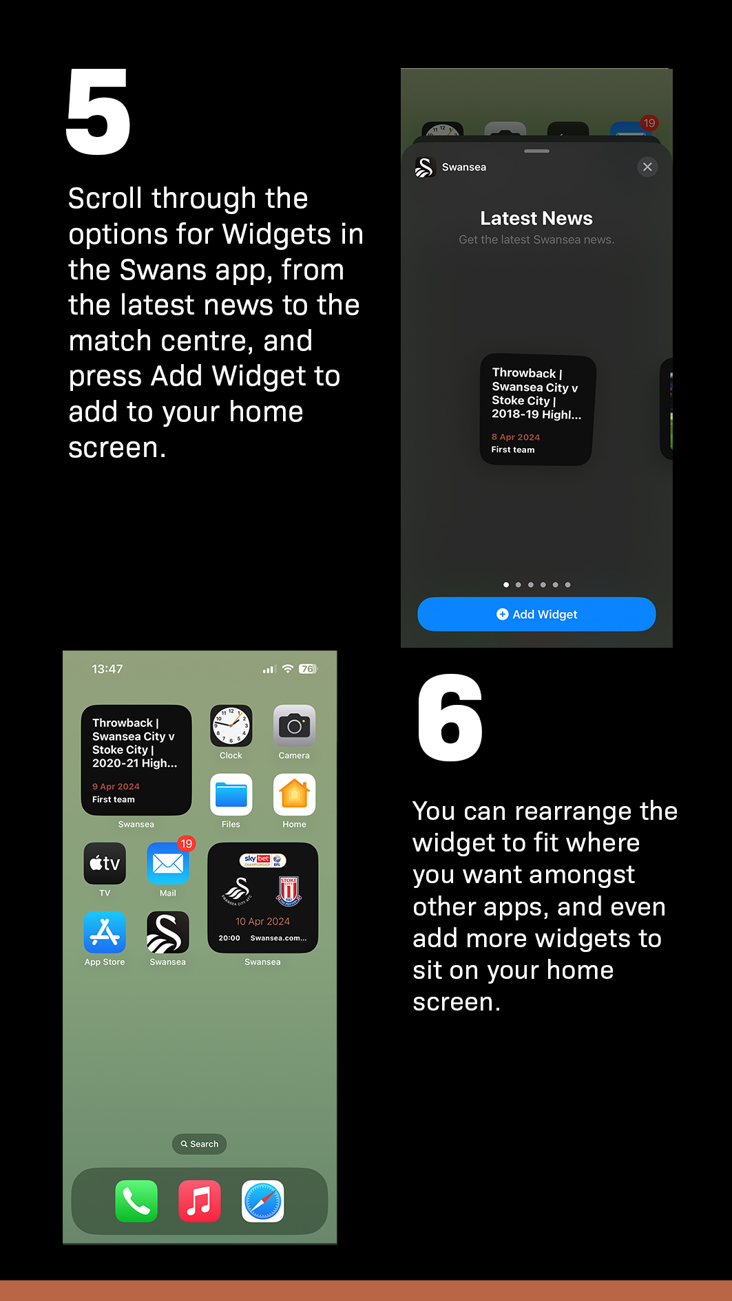 Steps 5 and 6 to adding app widgets to your home screen