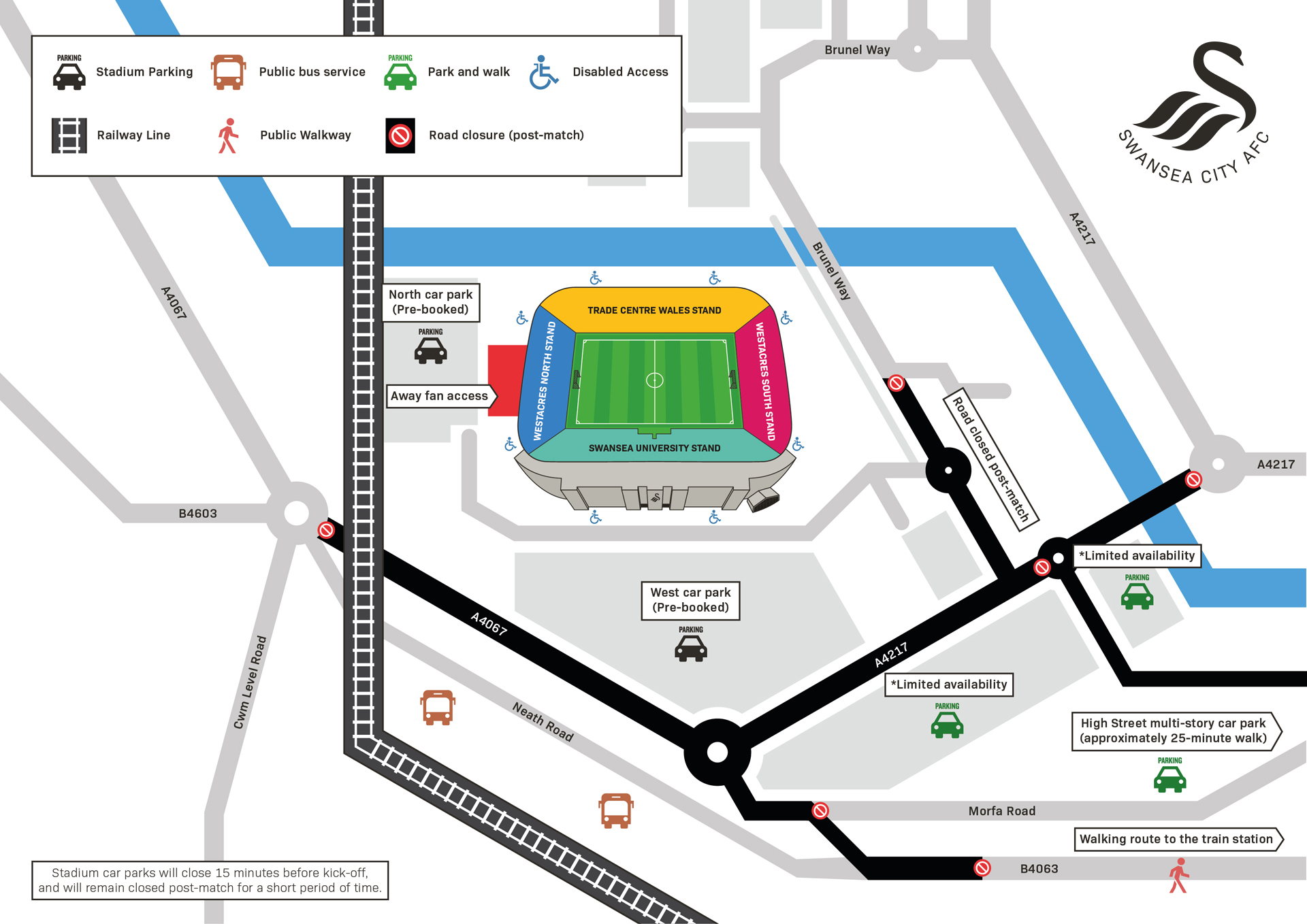 Map showing road closures post-match