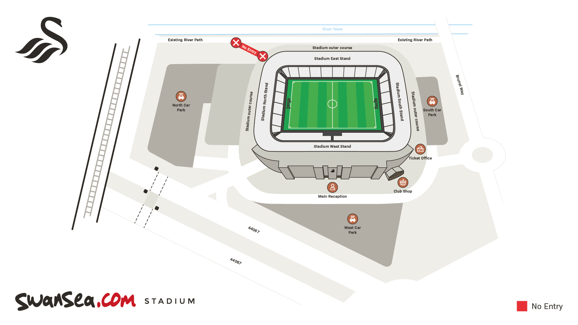 A map showing the path between council path and stadium as closed