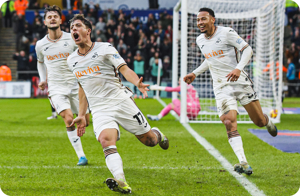 Goncalo Franco celebrates his goal with Ronald and Liam Cullen