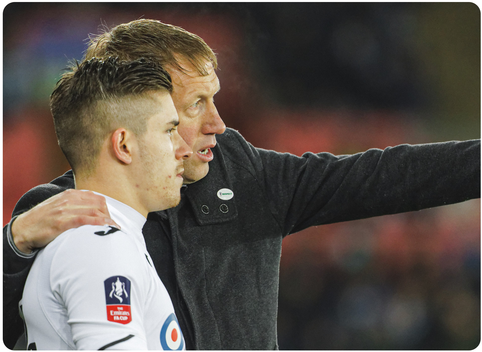 Graham Potter Instructs Declan John during the Quarter Final of the FA Cup versus Manchester City