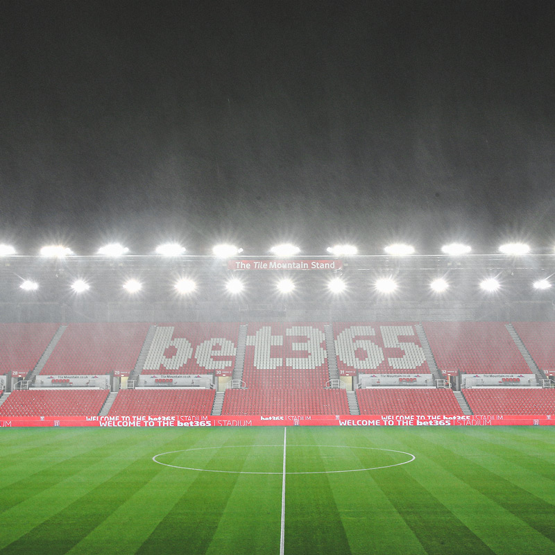 Photograph of a wet Bet365 Stadium