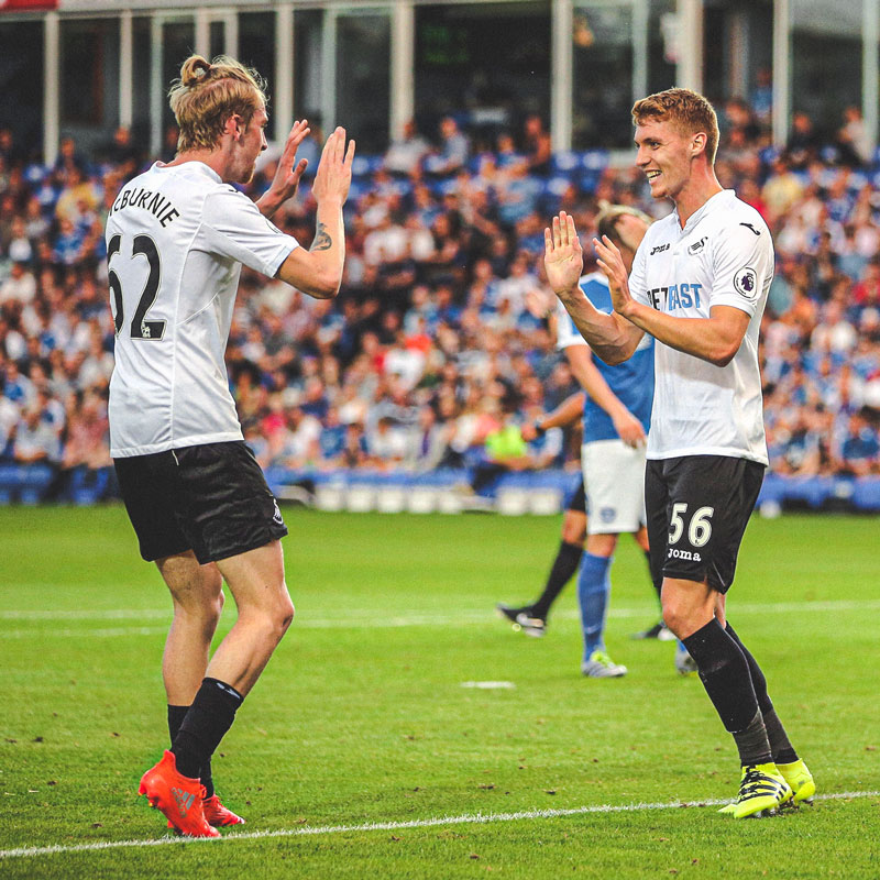 Jay Fulton celebrating his first goal for the Swans