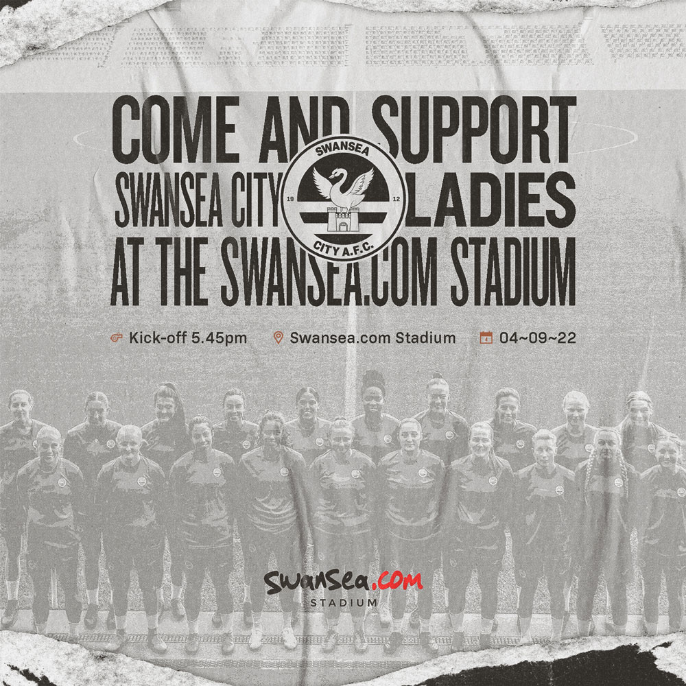 Advertisement to watch the Swans Ladies play at the Swansea.com Stadium for free