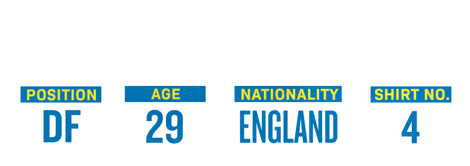 Position: Defender, Age: 29, Nationality: England, Shirt Number: 4.