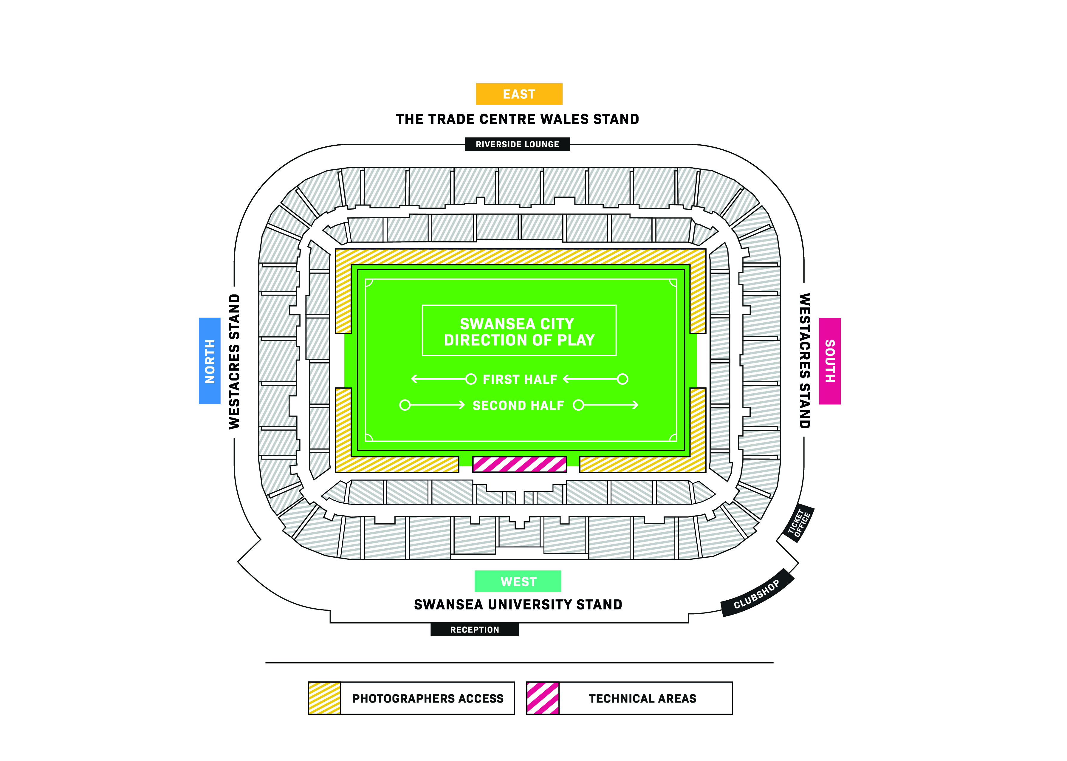 Map showing where photographers can sit pitch side
