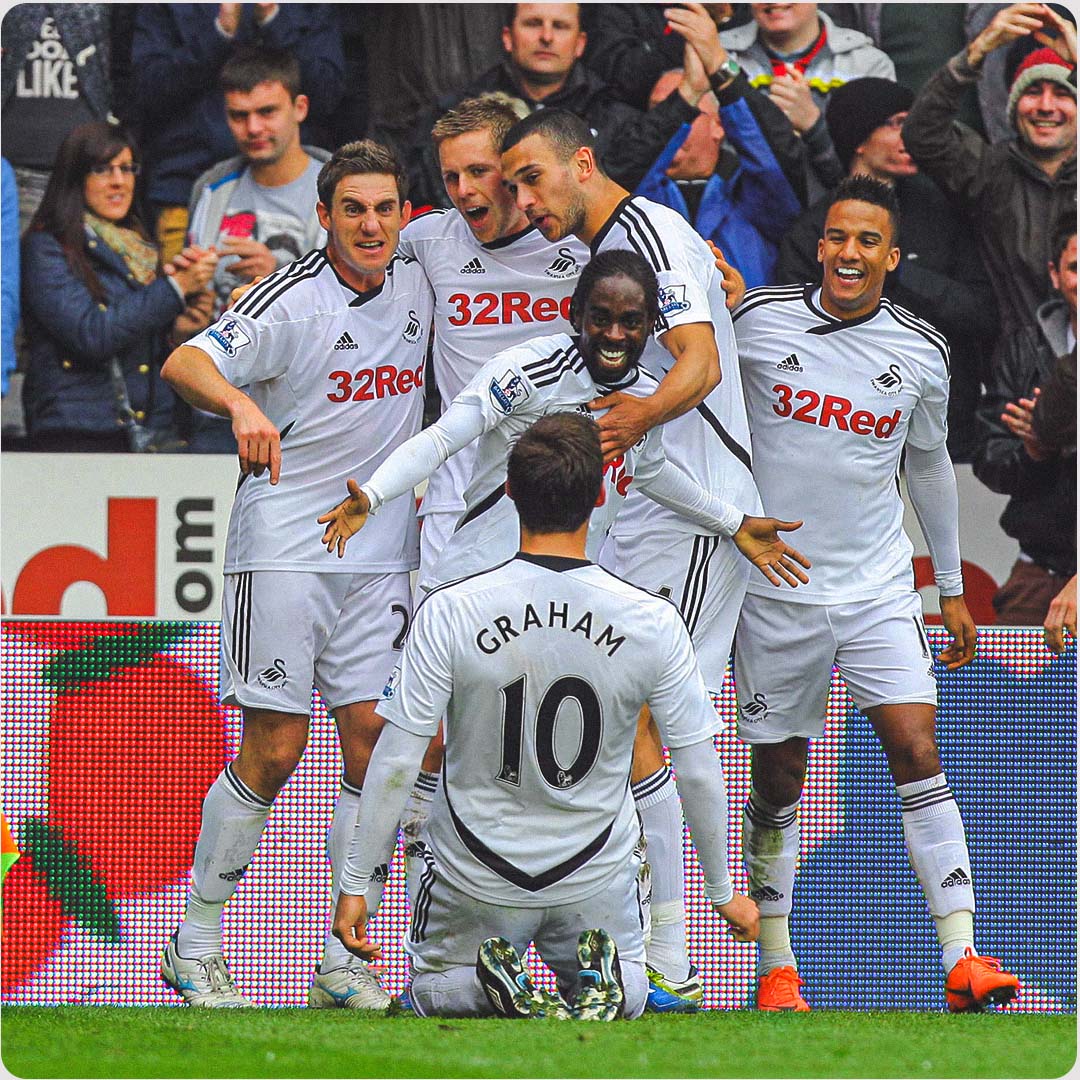 Photograph of Danny Graham joining the celebration with Nathan Dyer