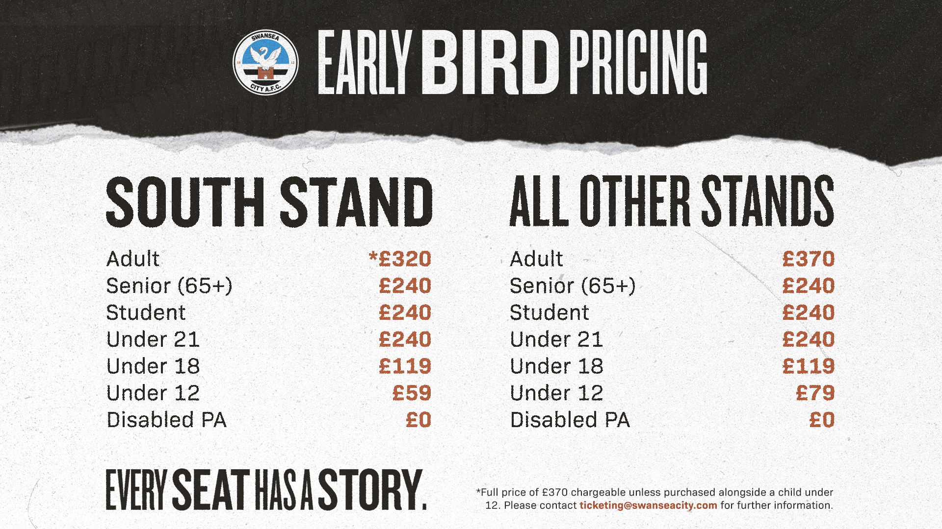 Early bird pricing details for the 23-24 season