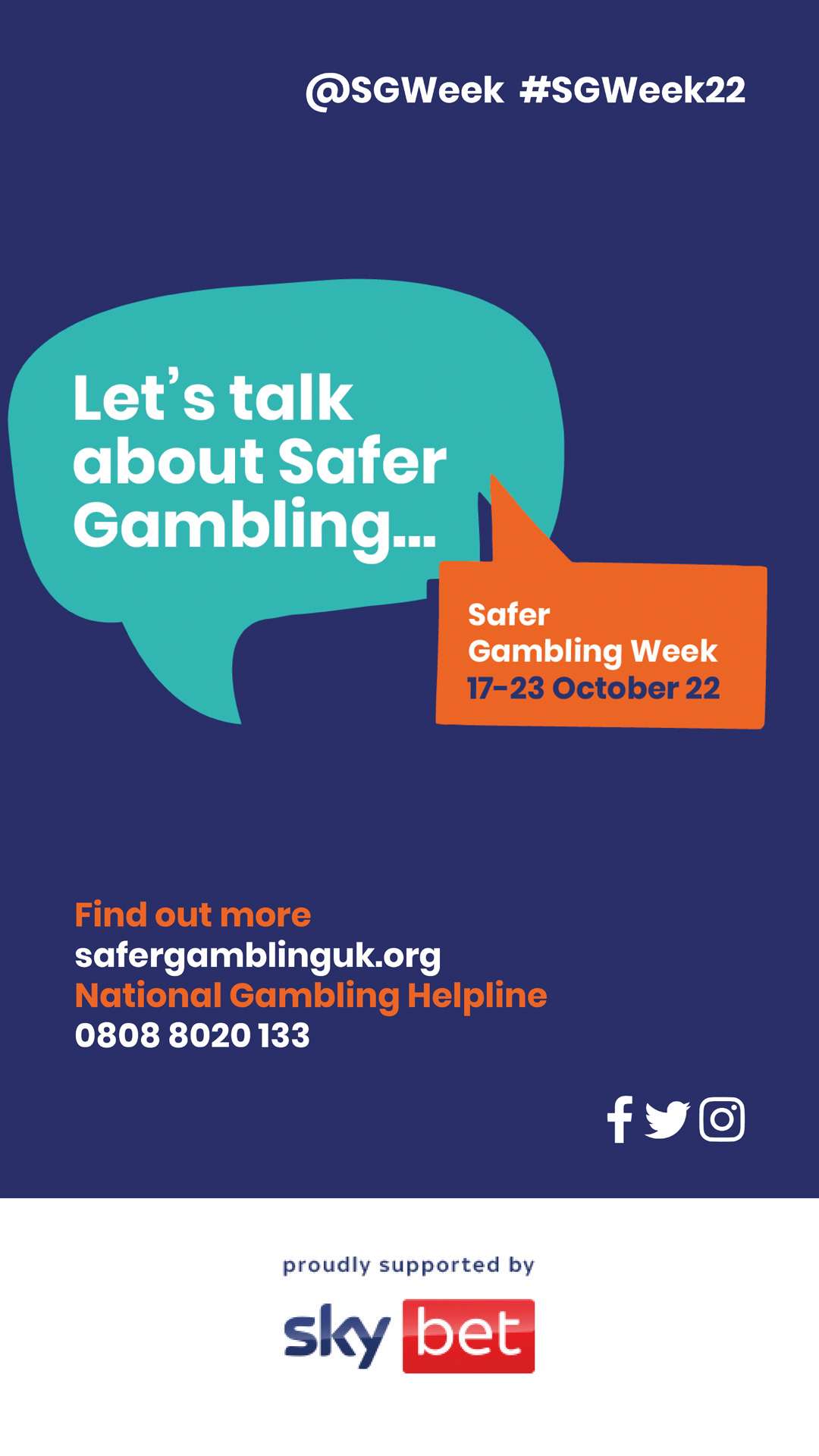 Sky Bet - Safer Gambling Week - Let's talk about safer gambling - safergamblinguk.org - 08088020133