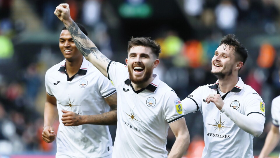 Ryan Manning celebrates his goal against Huddersfield