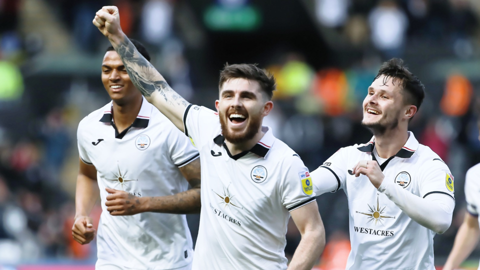 Ryan Manning celebrates his goal against Huddersfield