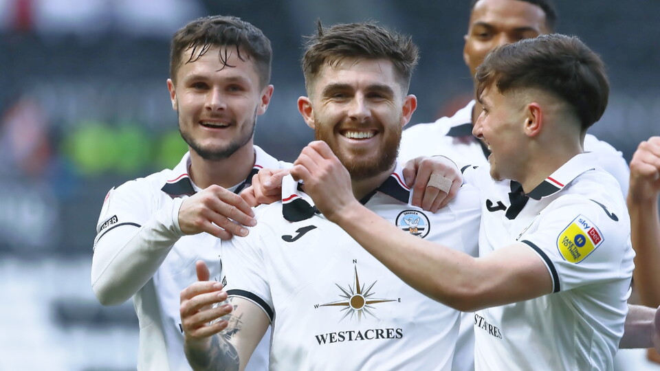 Ryan Manning celebrates his goal against Huddersfield