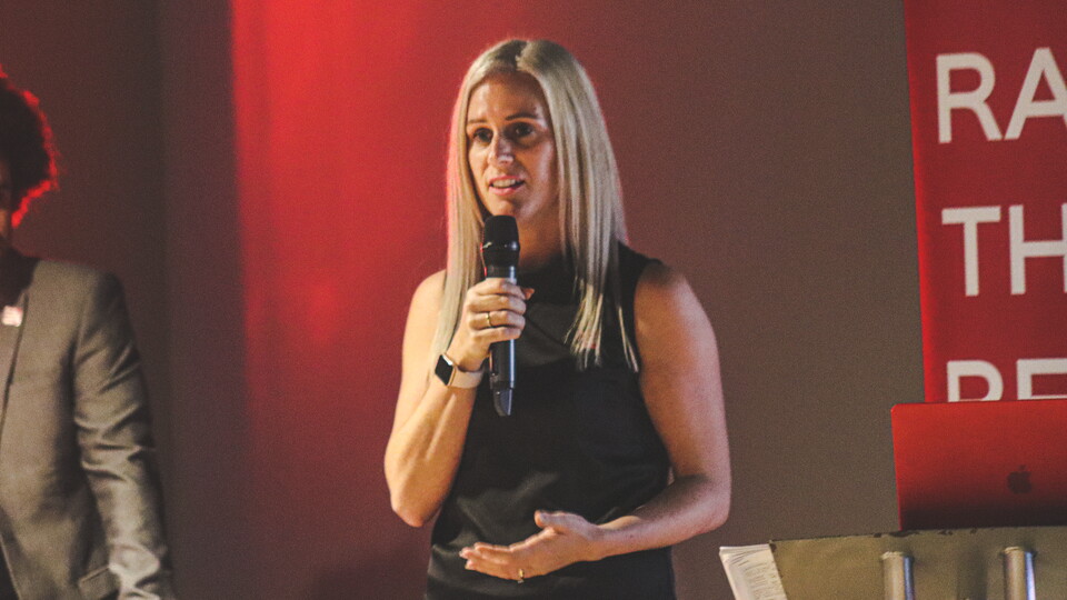 Catherine Thomas speaks at the Iftar Event