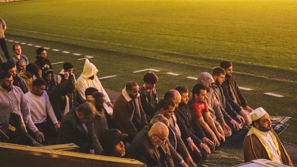 Prayers take place at pitch side