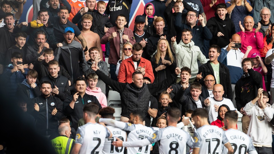 Fans cheer on the Swans against Sheffield Wednesday
