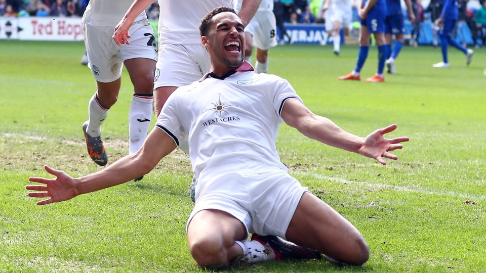 Ben Cabango celebrates scoring winner against Cardiff City