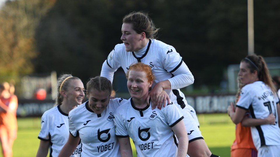 Swansea city Ladies celebrate a goal