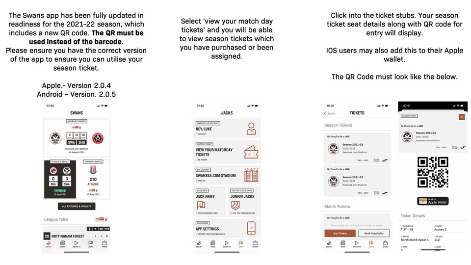 Swans app ticket screenshot