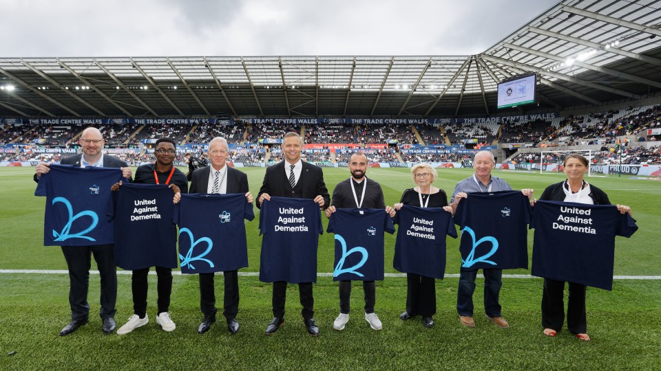 Some of the FPA committee pitch side to launch memory walk for Alzheimer's Society Cymru