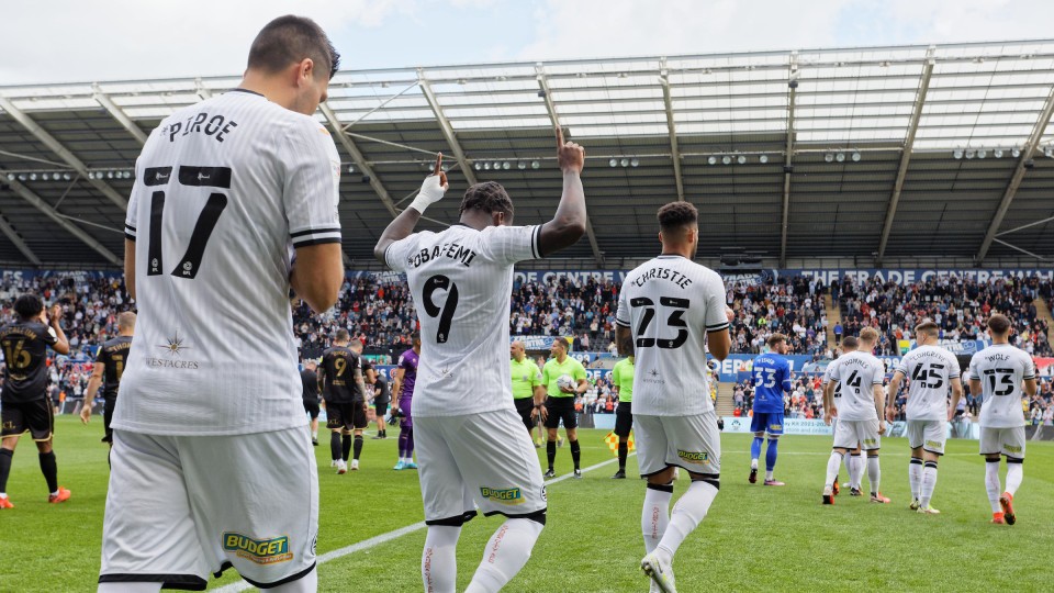Piroe, Obafemi and Christie walk out of the tunnel v QPR